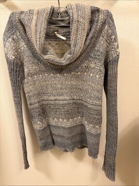 Free People Gray & Cream Cowl Neck Fair Isle Sweater